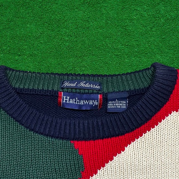 Vintage Hathaway AOP Pattern Knit Golf Sweater Size Large - Picture 3 of 7